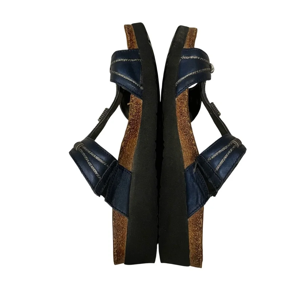 Naot Dana‎ Women Blue Leather Sandals Metallic Silver Detail Size 38 L7 Israel